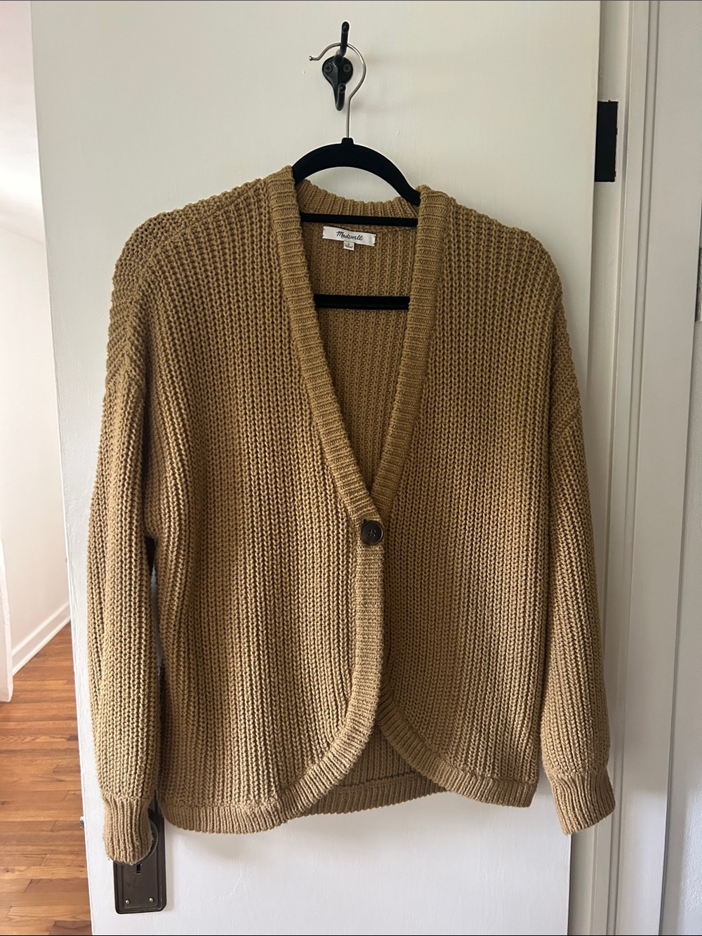 Madewell Tan Chunky Knit One-Button Cardigan